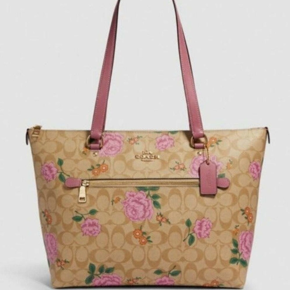 Coach Gallery Tote In Signature Canvas Light Khaki Pink